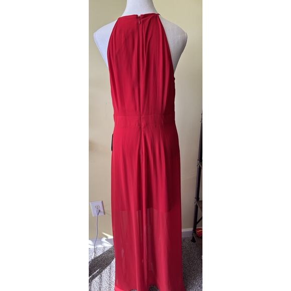 Express Red Halter Maxi Dress Size 10 NWT High Neck Chiffon Overlay Holiday - Picture 2 of 6